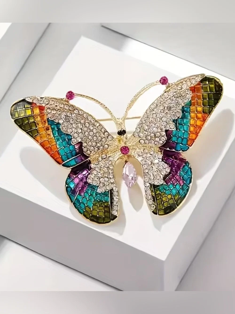 Gold-Tone Multicolor Crystal Butterfly Brooch